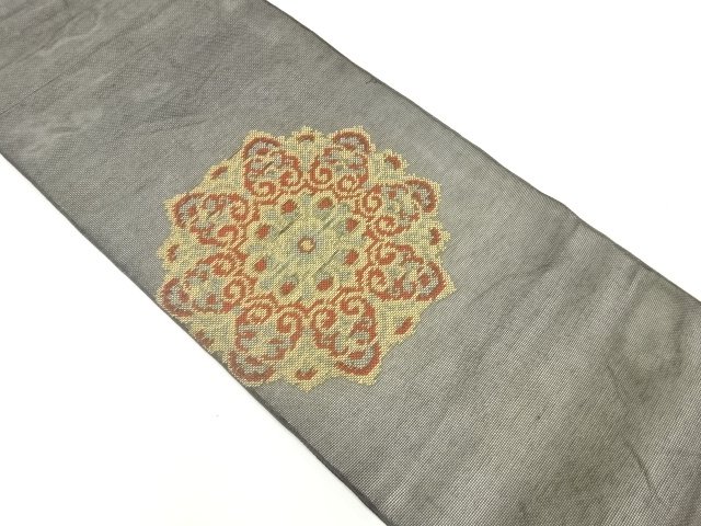 JAPANESE KIMONO / ANTIQUE SUMMER FUKURO OBI / SILK / WOVEN FLORAL CREST